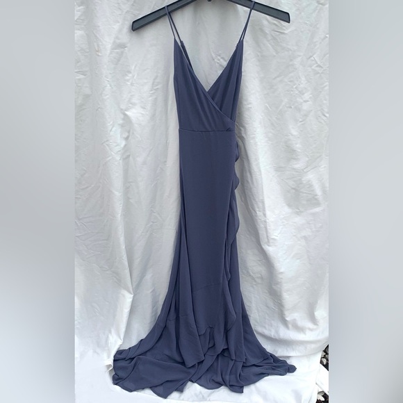 Lulu’s Maxi Dress In Love Forever Granite Blue Lace-Up High-Low Bridesmaid Sz M - Picture 2 of 11